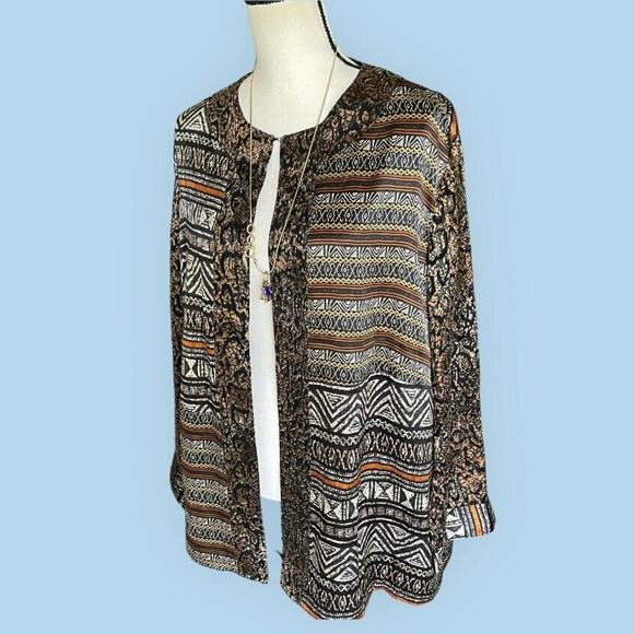 Laura Ashley Woman 100% Silk Mixed Animal Print Cardigan Top Plus 2X 16 18 Brown - Picture 2 of 7